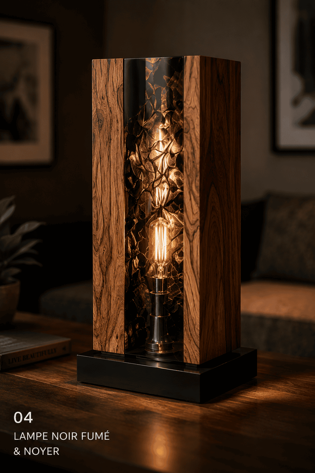 Lampe artisanale sur mesure en bois et résine époxy