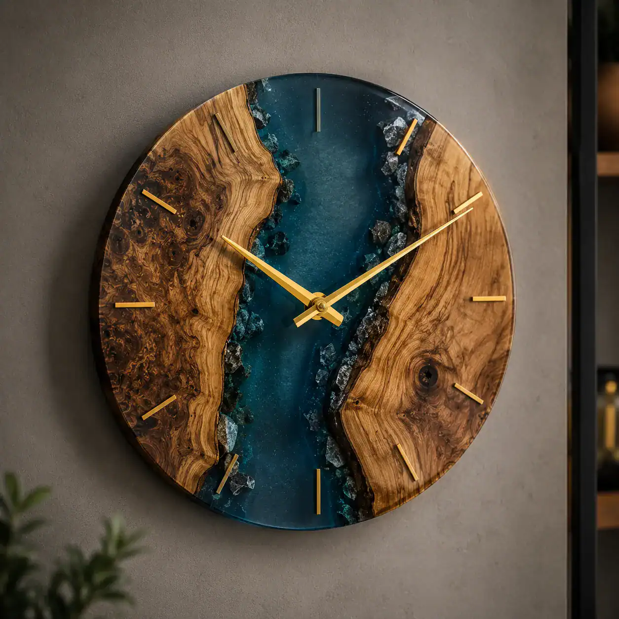 Horloges artisanales en bois et résine époxy personnalisées