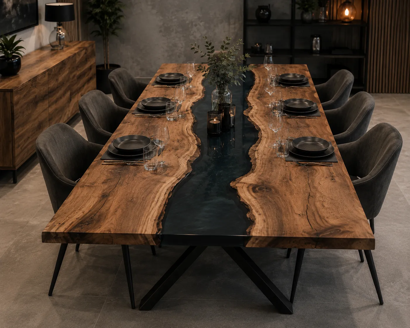 Tables sur mesure en bois massif et résine époxy